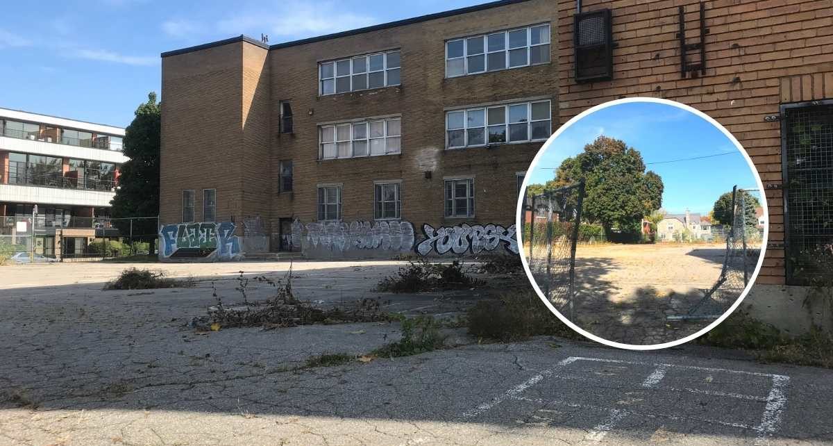 La clôture endommagée de la cour de l'ex-école Allion dans le Bronx à LaSalle (9 octobre 2021)